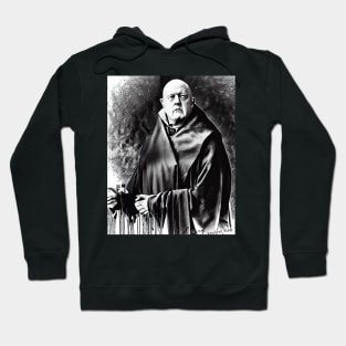 Aleister Crowley The Great Beast of Thelema Black and White Drawing as Old Wizard Hoodie